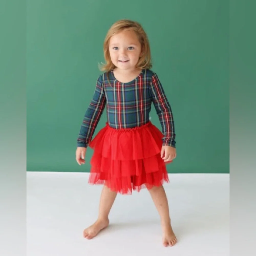 Posh Peanut Tartan Plaid Long Sleeve Tulle Dress Size 2